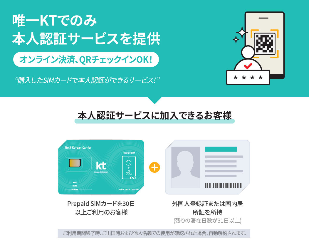通話SIMカード（USIM）の30〜360日プランでは韓国の長期滞在者を対象とした「本人認証」サービスが利用できる