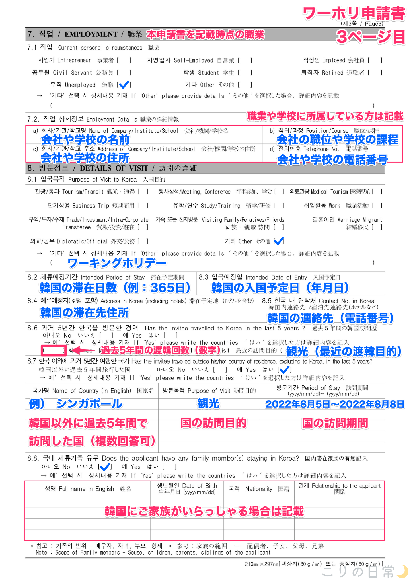 韓国ワーホリ申請書（査証発給申請書）の書き方